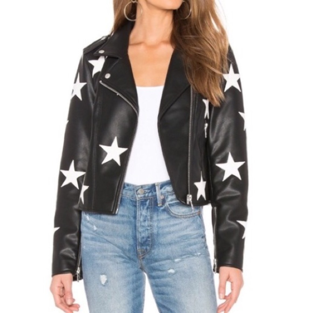 FAUX Leather white stars leather jacket